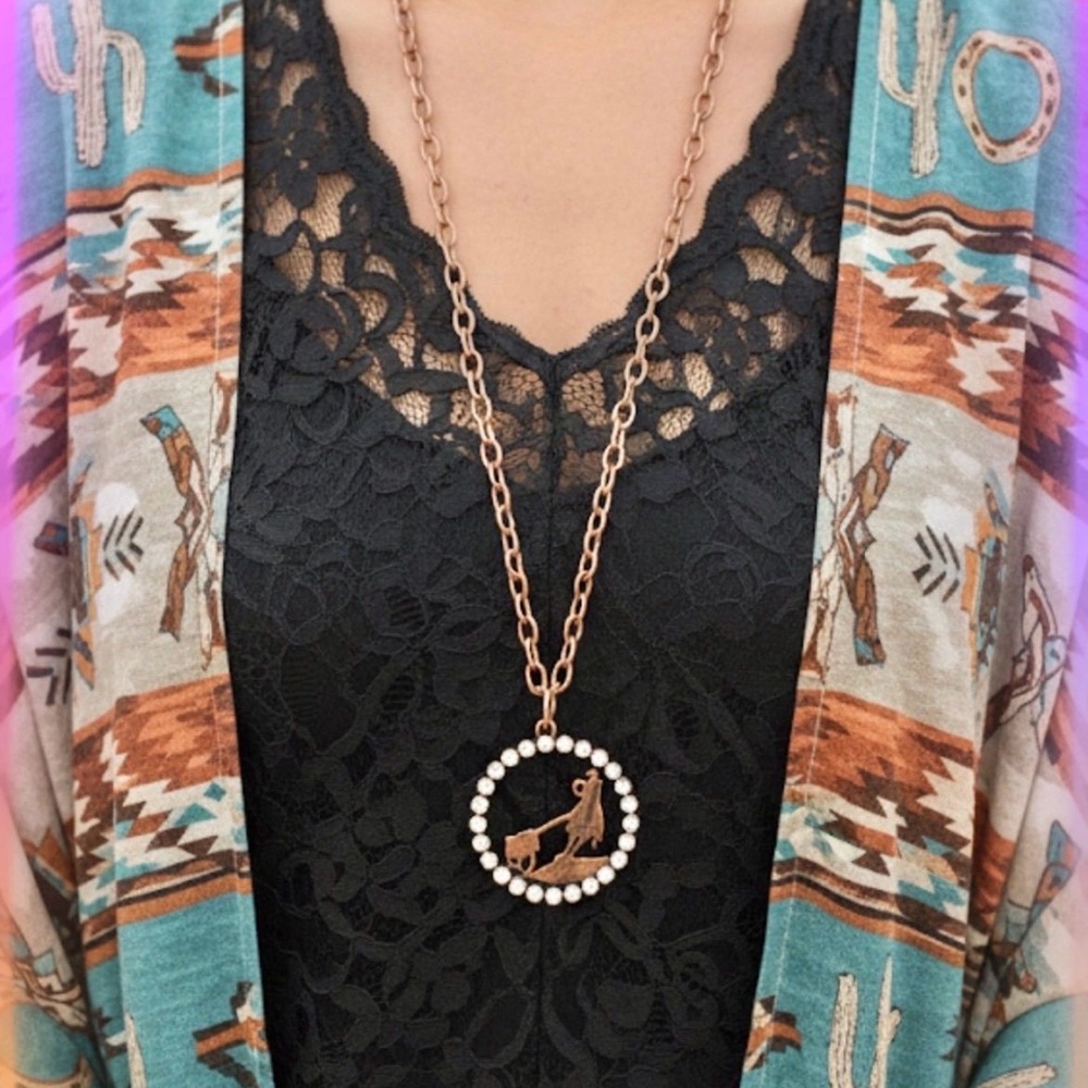 Bucking Bronco Multi Stand Copper Necklace & Earrings Set